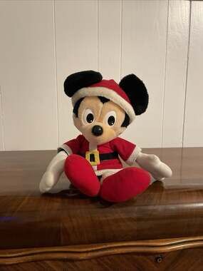 Vintage 80s Christmas Mickey Mouse SANTA SUIT Playskool Plush Toy 16"